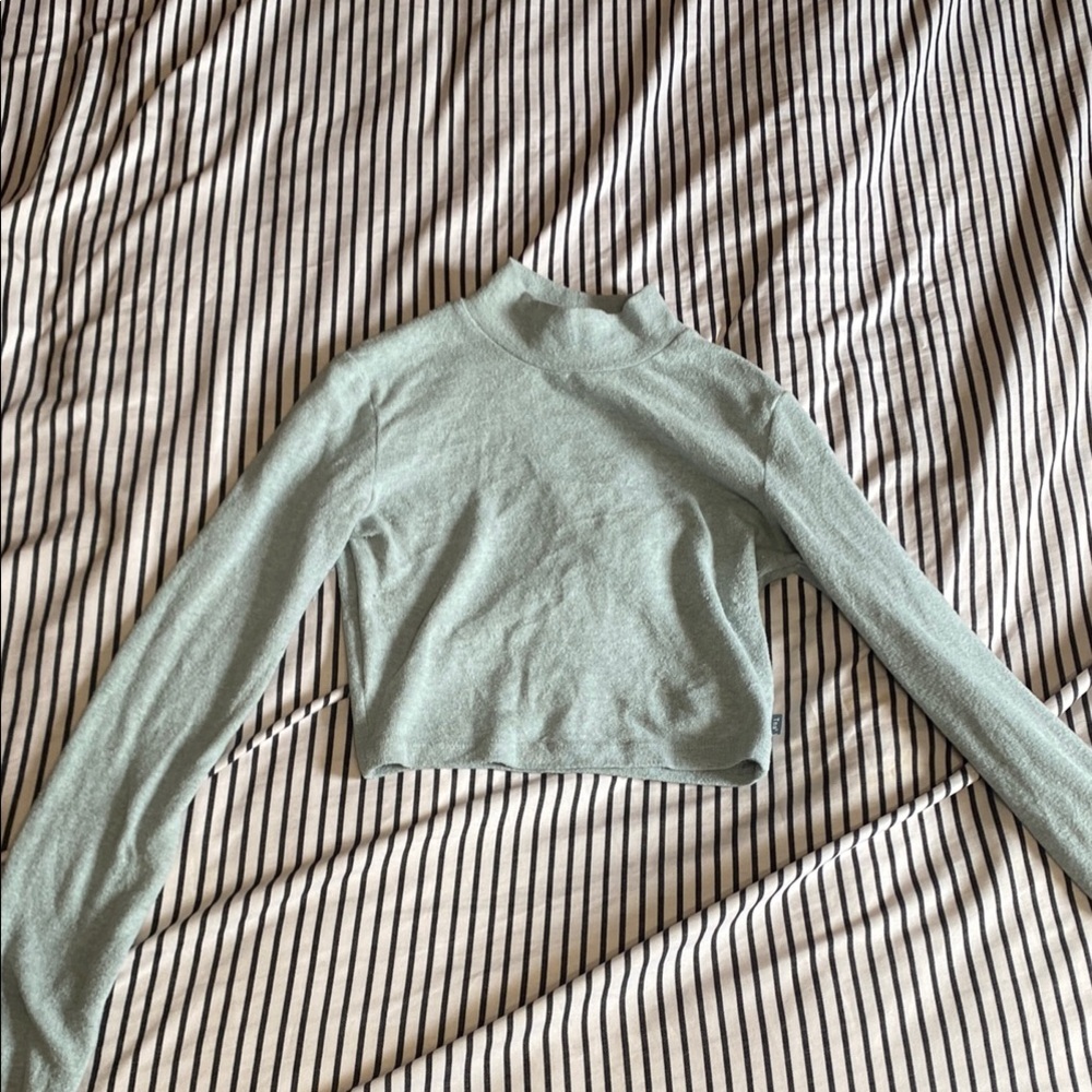 Aritzia Green Fitted Crop Hoodie with Mandarin Collar